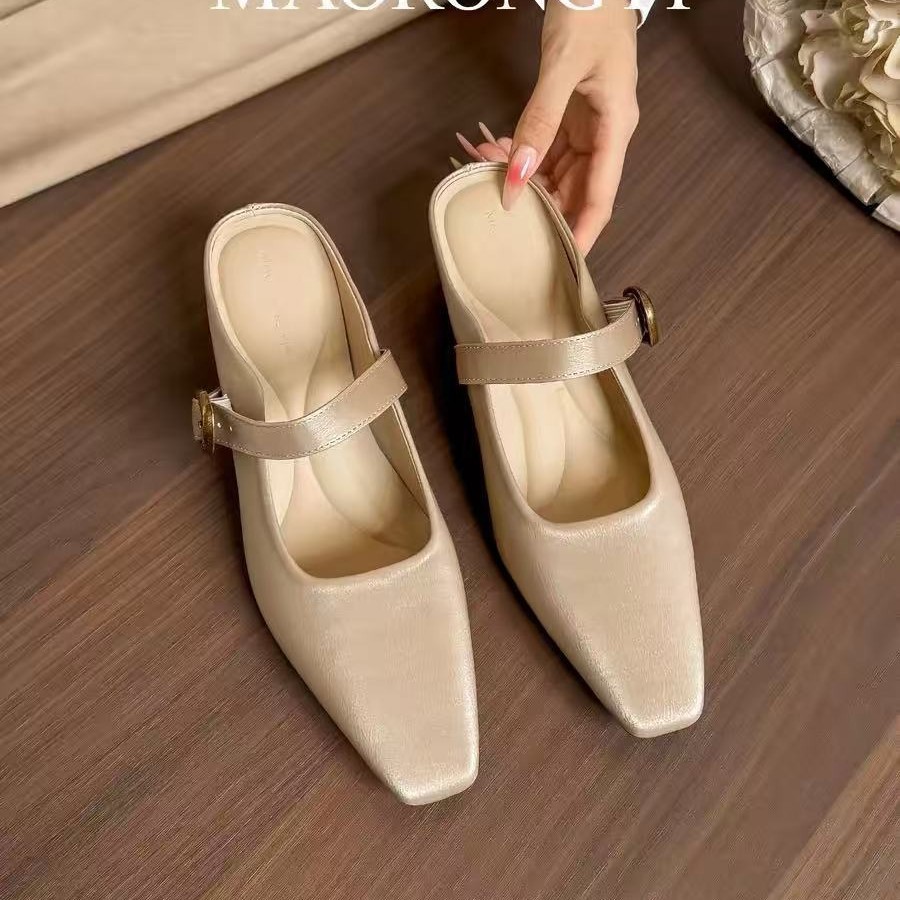 夏季真皮小香风内增高包头凉拖图片