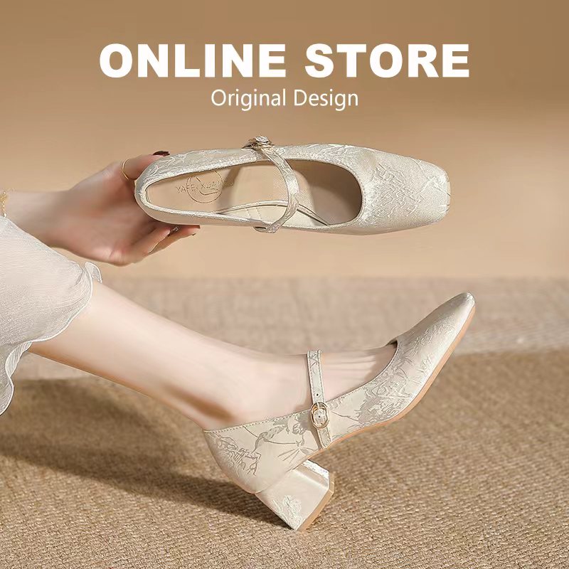 国风新中式绸缎单鞋女配旗袍汉服