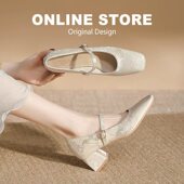 国风新中式 新娘鞋 绸缎单鞋 女配旗袍汉服粗跟不累脚中跟婚纱伴娘鞋