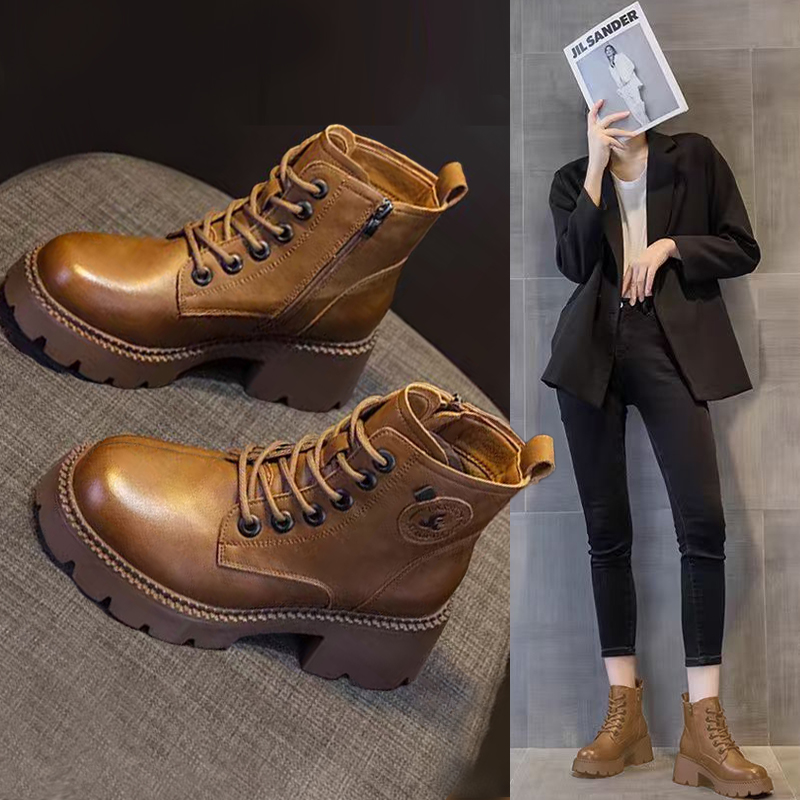 马丁靴女时尚英伦风短靴2025秋冬新款时尚皮面厚底增高复古靴子女