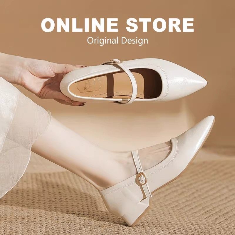 法式真皮通勤白色单鞋女2025新款一字带百搭不累脚小皮鞋玛丽珍鞋,女鞋,浅口单鞋,淘宝优惠券,粉丝福利购,淘宝优惠卷