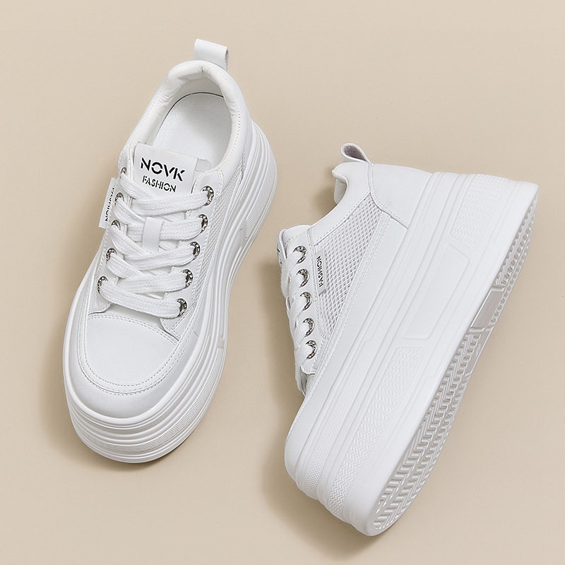 厚底8CM松糕鞋女2026春夏新款系带小个子增高网面小白鞋休闲百搭