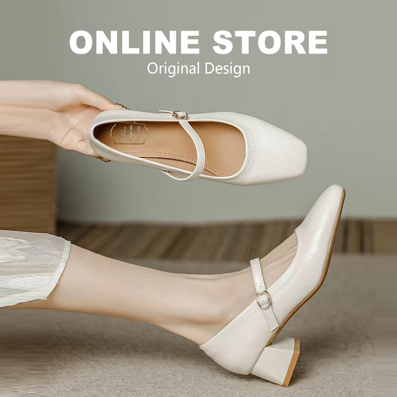 真皮单鞋女2025新款秋季法式通勤复古风低跟一字带玛丽珍鞋妈妈鞋