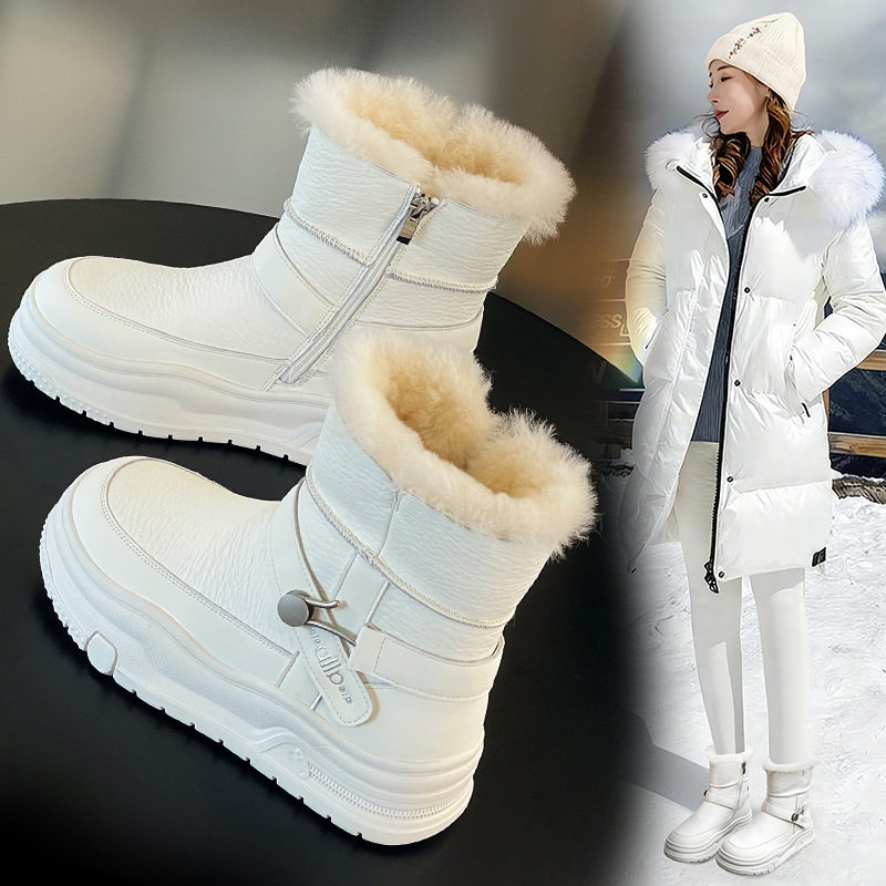 厚底羊毛雪地靴女2026冬新款加绒加厚真皮短靴防滑保暖东北大棉靴