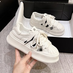 贝壳头小白鞋女2025年春秋新款运动增高休闲网面厚底板鞋透气百搭