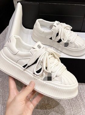 贝壳头小白鞋女2025年秋冬新款运动增高休闲加绒厚底板鞋透气百搭