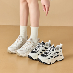 爆款真皮老爹鞋女2026新款春夏网面厚底休闲百搭运动显脚小增高鞋