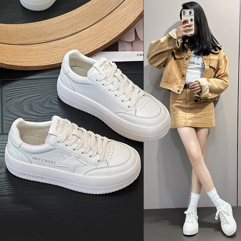 真皮小白鞋女2025年新款春夏季做旧百搭女鞋厚底休闲运动板鞋单鞋
