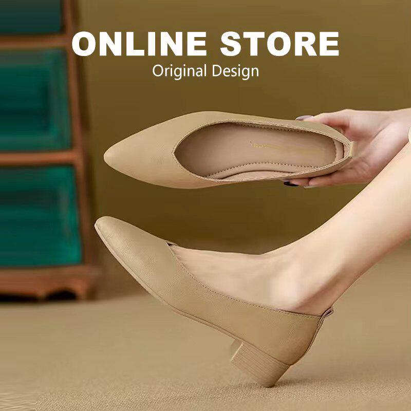 2026年新款舒适软底低跟尖头浅口单鞋女平底不磨脚通勤工作奶奶鞋