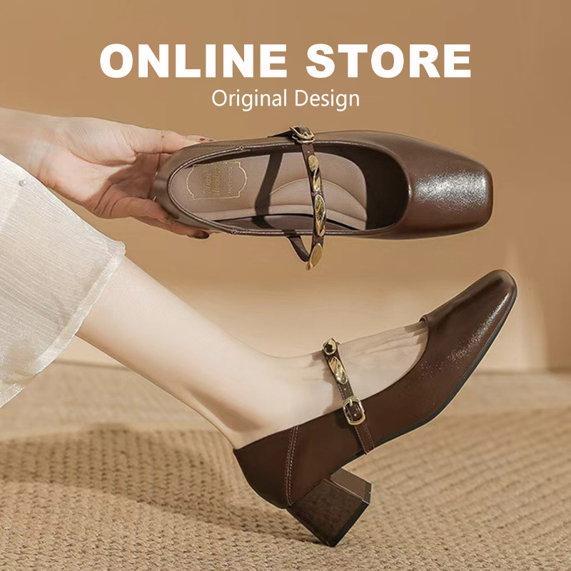 真皮复古高级感方头玛丽珍鞋女2025新款5CM高跟鞋软皮不累脚单鞋
