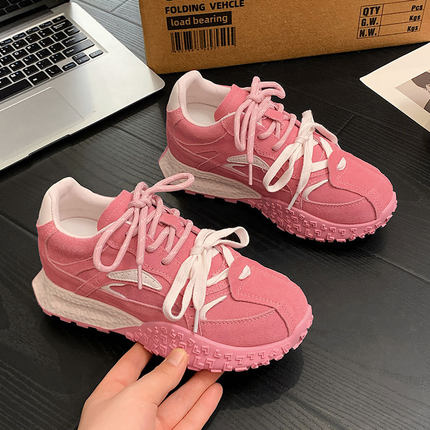 内增高7CM双色带德训鞋女2025秋冬新款厚底休闲运动阿甘鞋显脚小