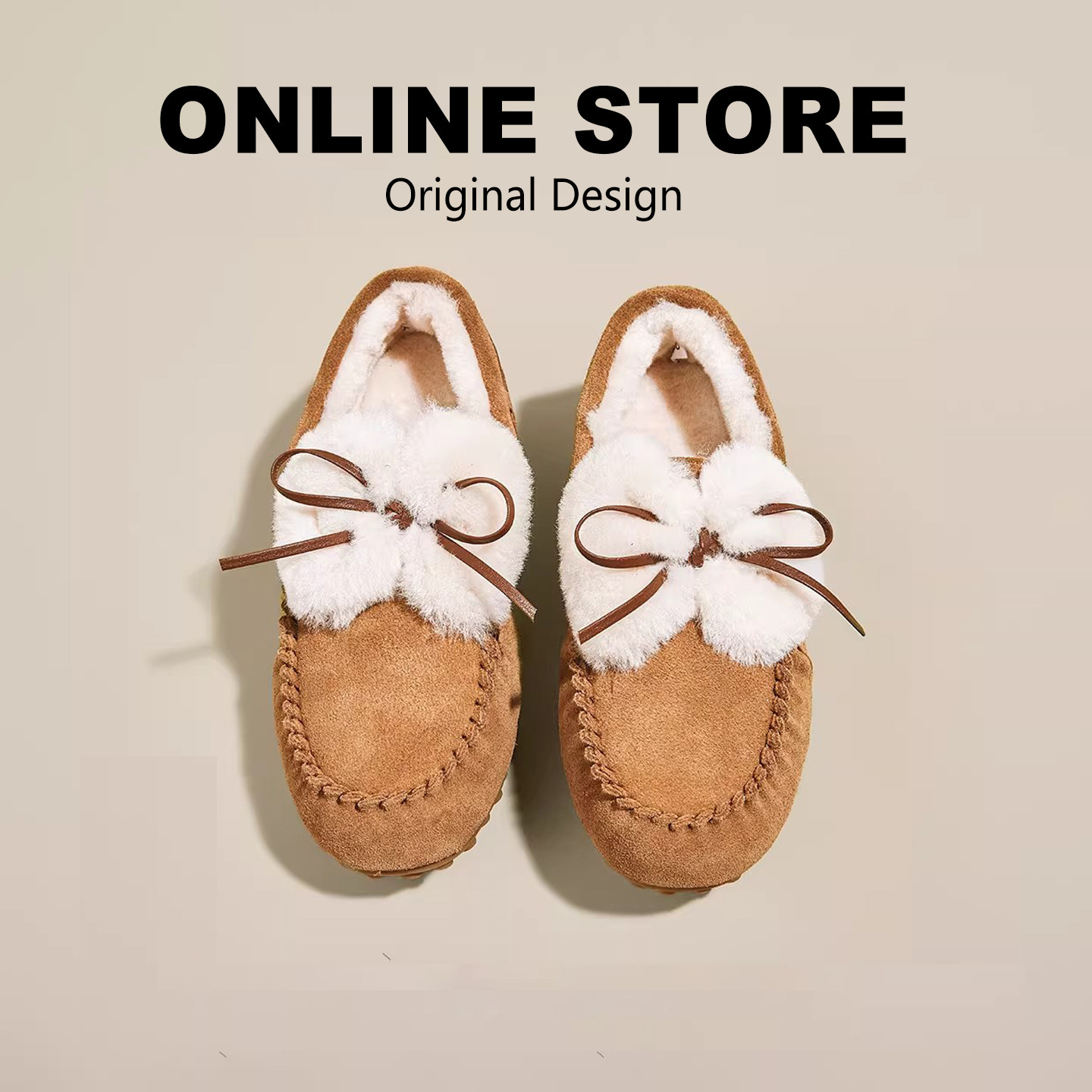 毛绒保暖蝴蝶结勃肯鞋女2026冬季新款百搭休闲软底加绒防滑豆豆鞋