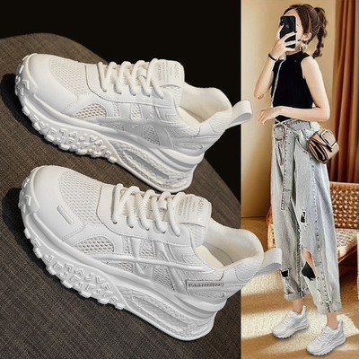 真皮网面老爹鞋女2025夏季新款