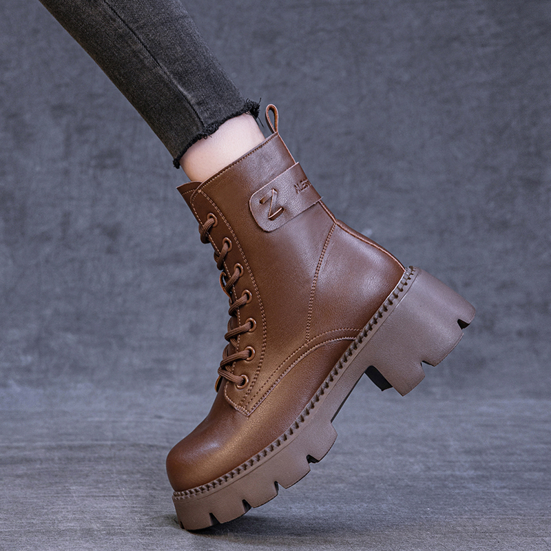厚底英伦高跟小个子真皮雪地靴