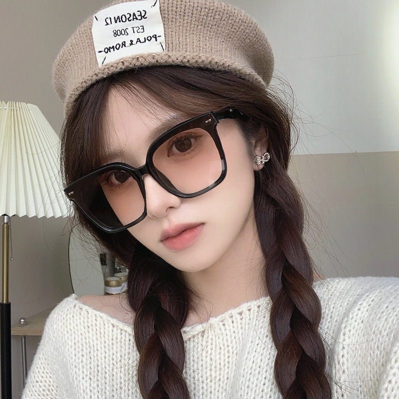 茶色墨镜韩版女潮百搭大框方形高