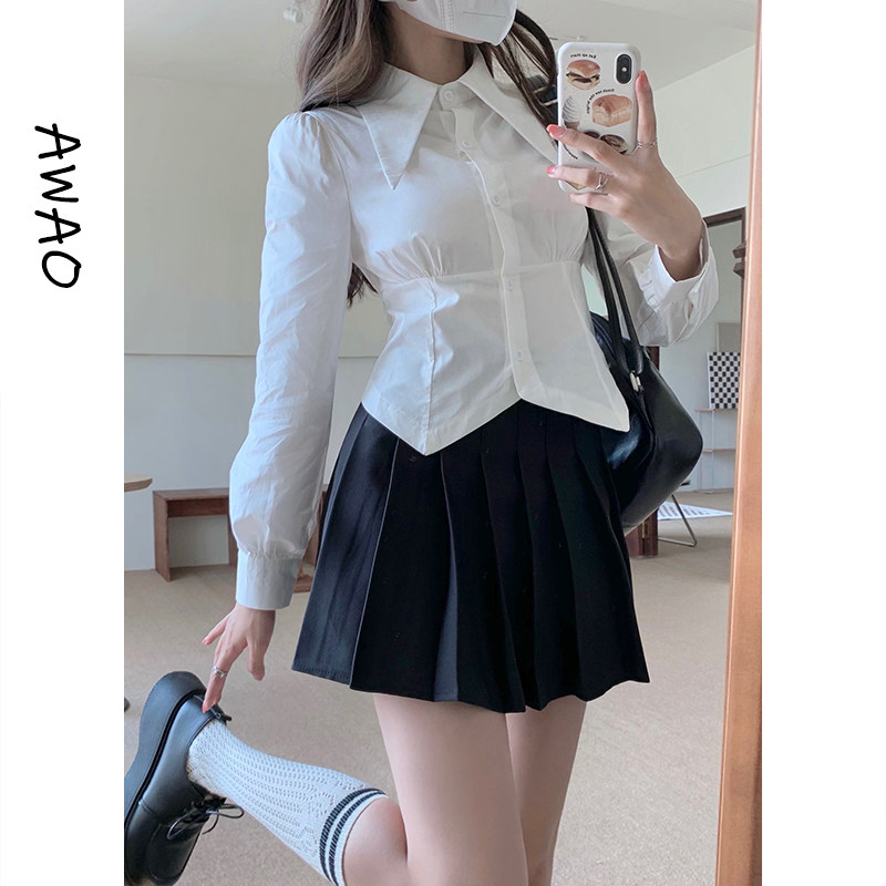 白色衬衫女短款2022年春装新款设计感小众上衣高级感别致收腰衬衣