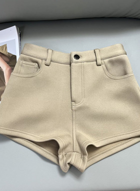 甜美纯欲辣妹短裤女修身显瘦网红款加绒包臀休闲裤网红显腿长热裤