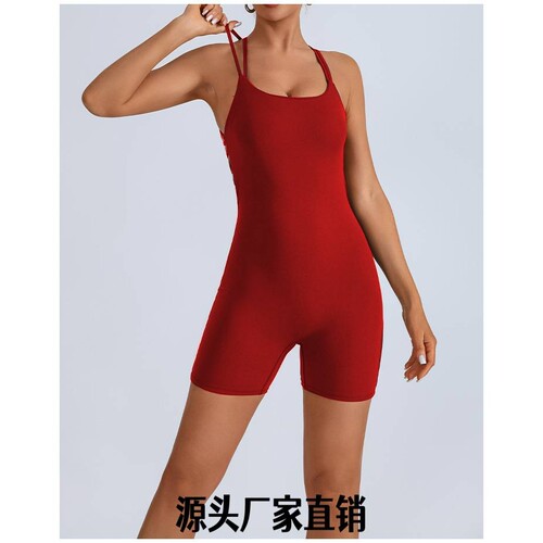 聚衣堂瑜伽服欧美瑜伽连体服女 含胸垫美背绑带运动健身速干蜜桃