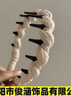 东阳市俊涵饰品有限公司简约蓝色麻花波浪发箍女款洗脸带齿防滑压