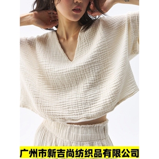 简约 纯棉纱布领恤夏美式 广州市新吉尚纺织品有限公司超柔软 短款