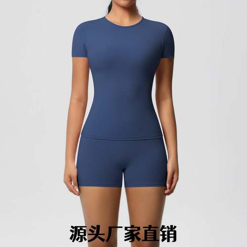 汕头市初之雯服饰有限公司双面磨毛纯色紧身高弹短裤运动套装跑步