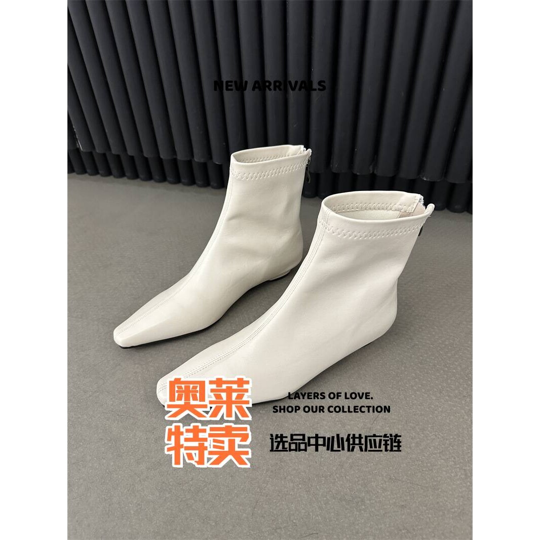 王冠鞋业女鞋经典低跟方头短靴女秋冬新款后拉链小猫跟弹力百搭瘦