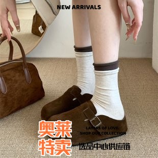 青岛女款老爹鞋内增高勃肯鞋女春款复古厚底一脚蹬外穿包头半拖