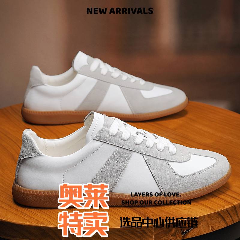 温州市百奇鲨新款男休闲百搭跑步鞋透气运动鞋皮面板鞋时尚款小白