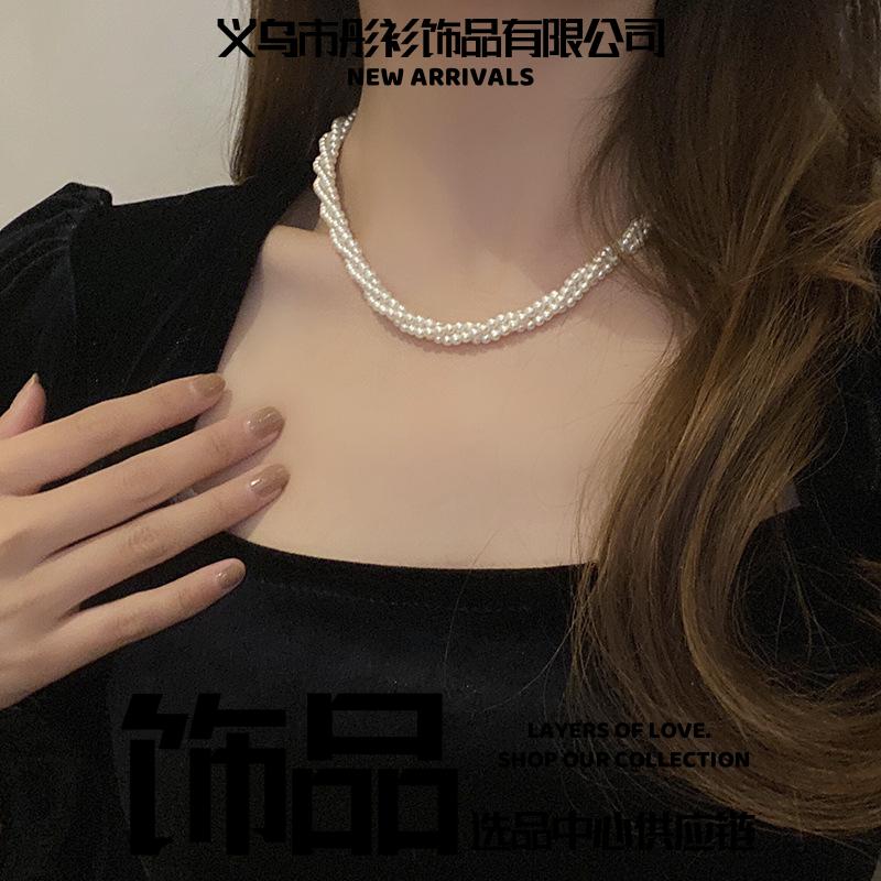 义乌市彤衫饰品多层珍珠缠绕项链轻奢小众高级感锁骨链女气质百搭