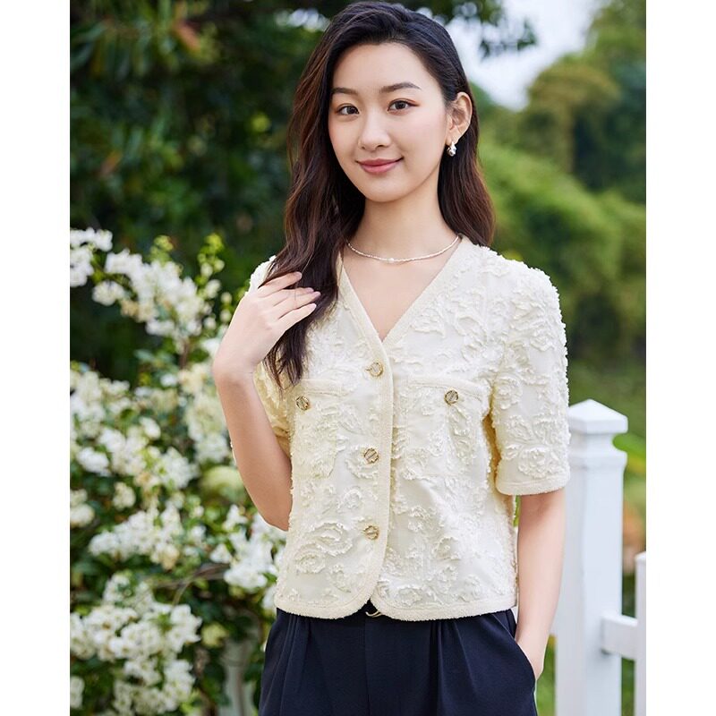 短袖衬衫女夏季2025新款气质通勤显瘦小香风V领短款百搭时尚上衣