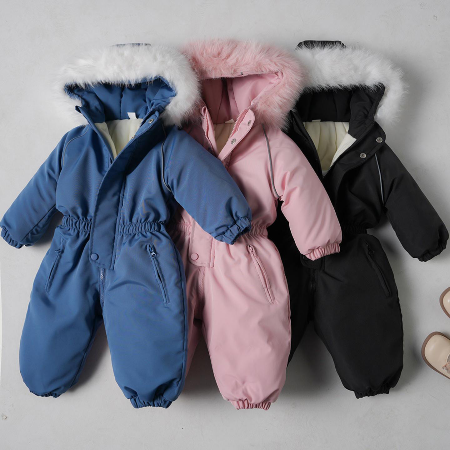 加厚保暖婴幼儿连体贴身滑雪服男女童冬装连帽爬服中小童防风外套