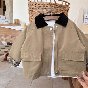 韩国男童外套2026新款痞帅复古拼接撞色简约休闲百搭宝宝儿童风衣