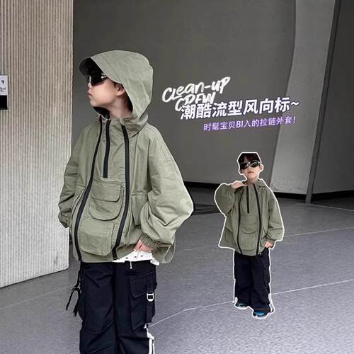 童装男童春秋新款工装冲锋衣防风