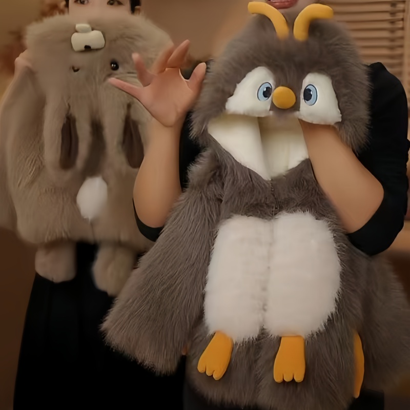 品牌女童仿皮草外套2025新款儿童加绒加厚宝宝冬季毛毛衣连帽兔耳