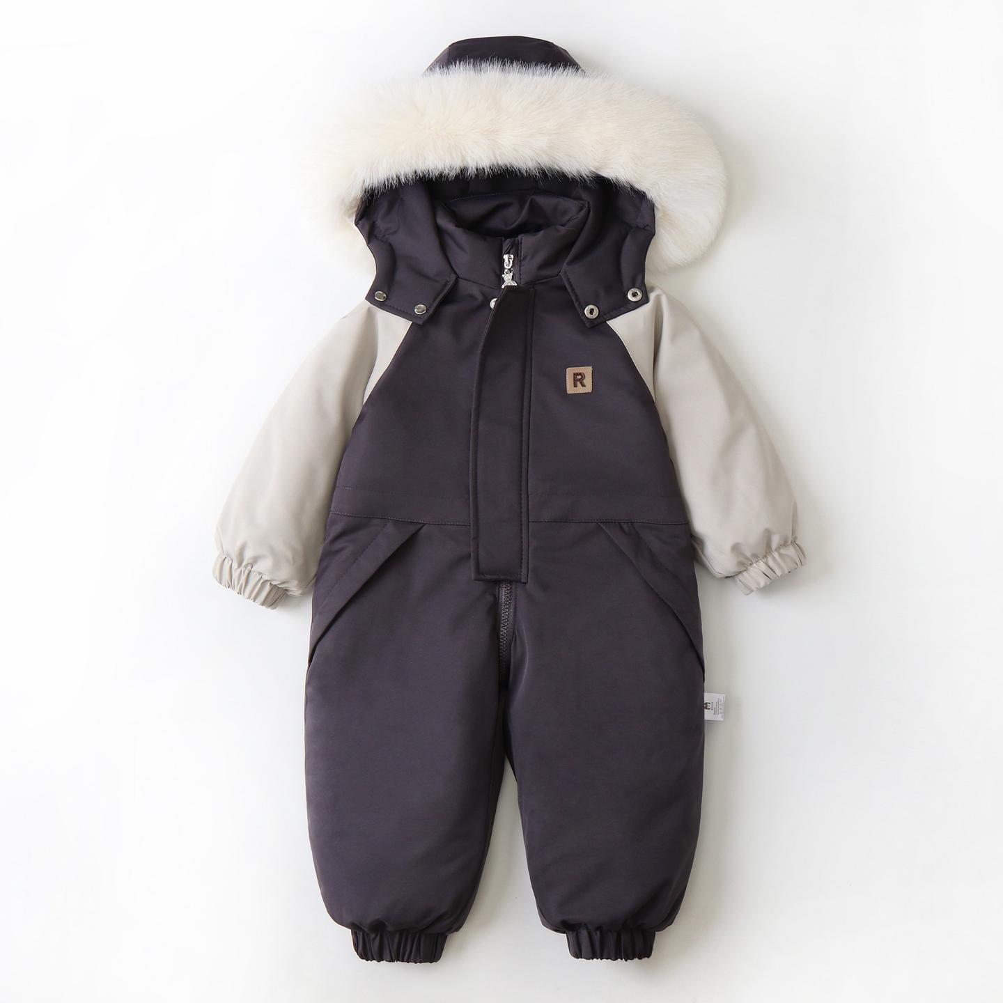 2026新款加厚婴儿连体衣冬季保暖连帽滑雪服宝宝外出爬服男女童款