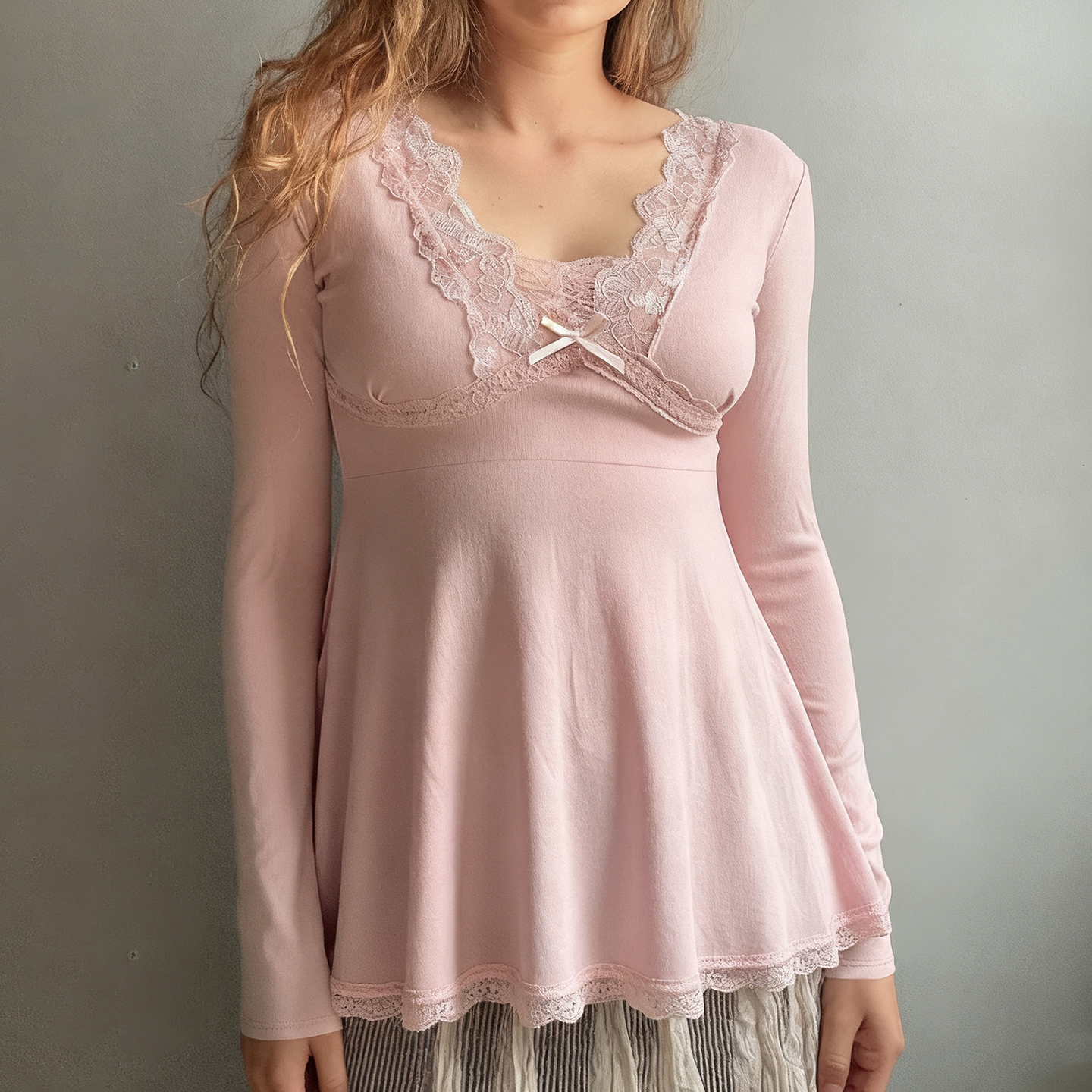 法式少女蕾丝蝴蝶结娃娃衫T恤