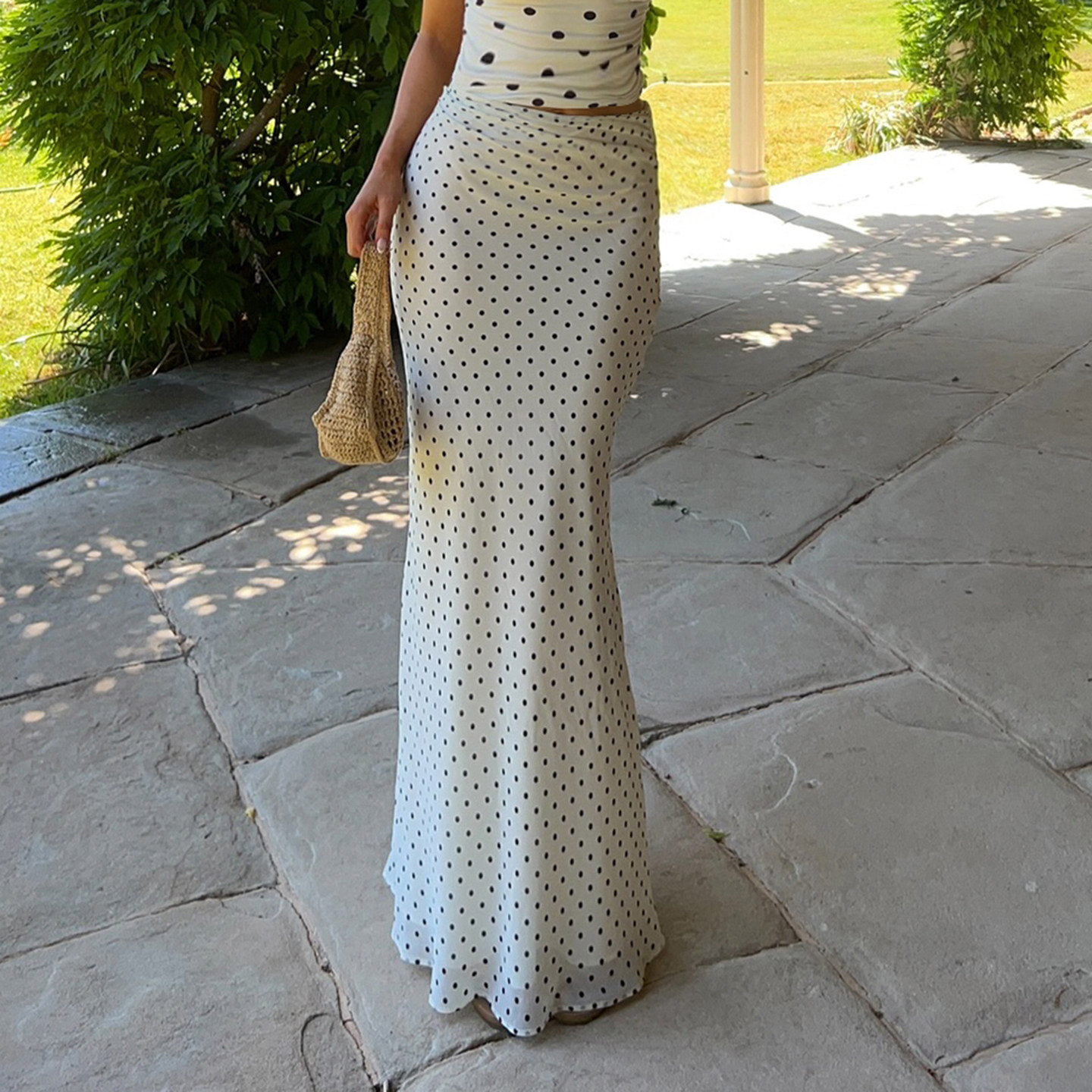 法式复古白色波点雪纺半身裙