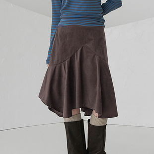 eilove法式 复古荷叶边不规则半身裙女高腰显瘦辣妹包臀A字中长裙