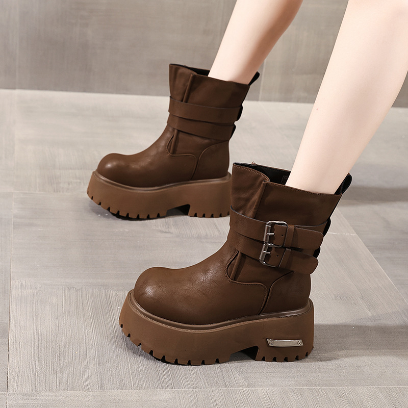 小个子厚底内增高英伦风马丁靴子女2025秋冬季绒里短靴工装靴轻便