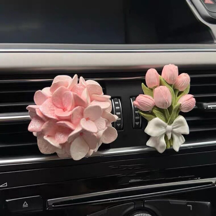 郁金香绣球花车载香薰高级感