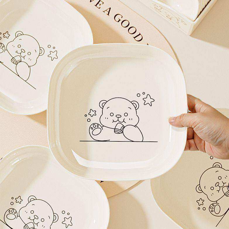 卡通小熊图案碟子可爱白色餐具收纳盒桌面整理M,厨房/烹饪用具,配菜/备菜盘,淘宝优惠券,粉丝福利购,淘宝优惠卷