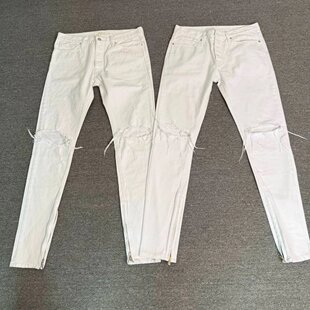 现货秒发!孩子王自主非fearofgod 4th白色破坏牛仔裤白牛