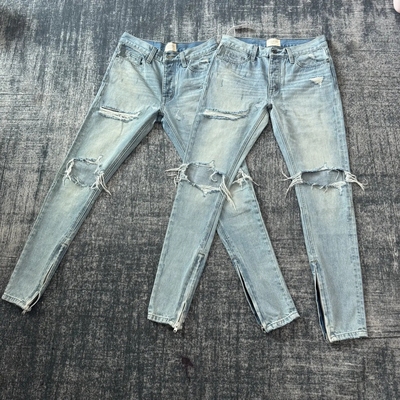 福利产品！FOGfear of god4th蓝牛高街破洞牛仔裤