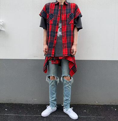 福利产品！FOGfear of god4th蓝牛高街破洞牛仔裤