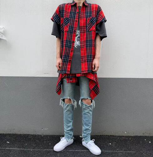 福利产品！FOGfear of god4th蓝牛高街破洞牛仔裤