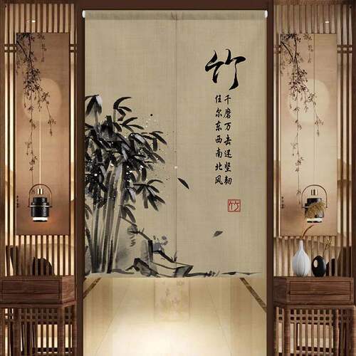 中式竹子布艺门帘遮挡帘竹报平安家用厨房挂帘卧室化妆室隔板帘子