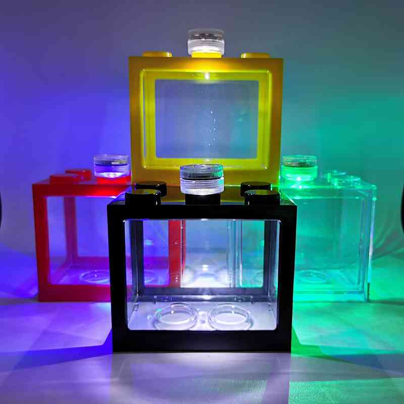 带LED灯迷你水族箱创意diy生态瓶鱼微景观办公桌面小型亚克力鱼缸