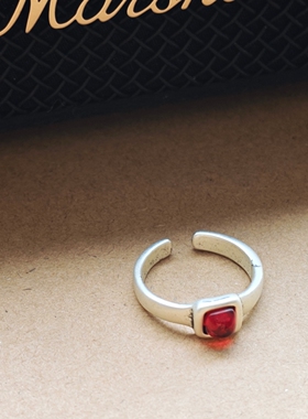 做旧复古红石轨道戒指女轻奢小众韩系时尚潮流百搭中古风指环戒子