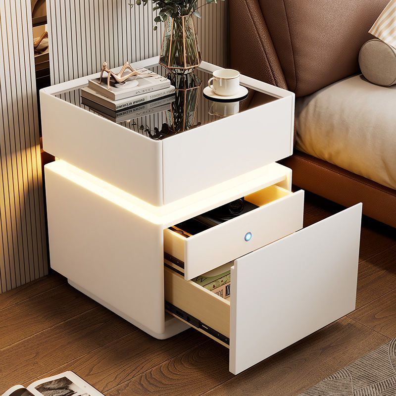 智能床头柜新款现代简约实木轻奢带灯卧室高级无线充电收纳床边柜
