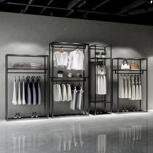 服装店展示架双层西装展示柜男女装黑色靠墙挂衣架落地式货架